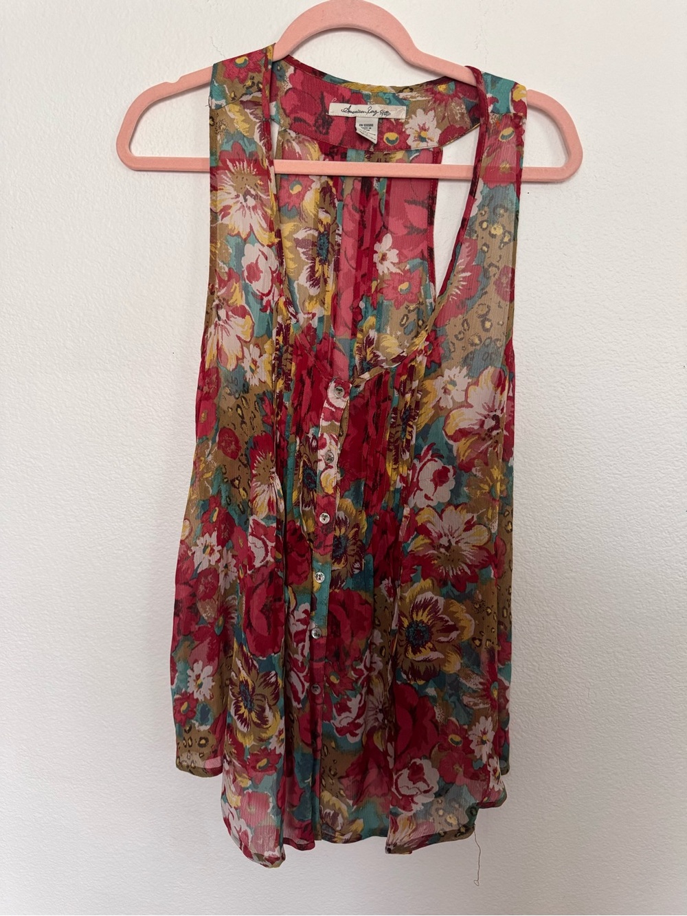 Sleeveless Floral Sheer Blouse - Red Multi